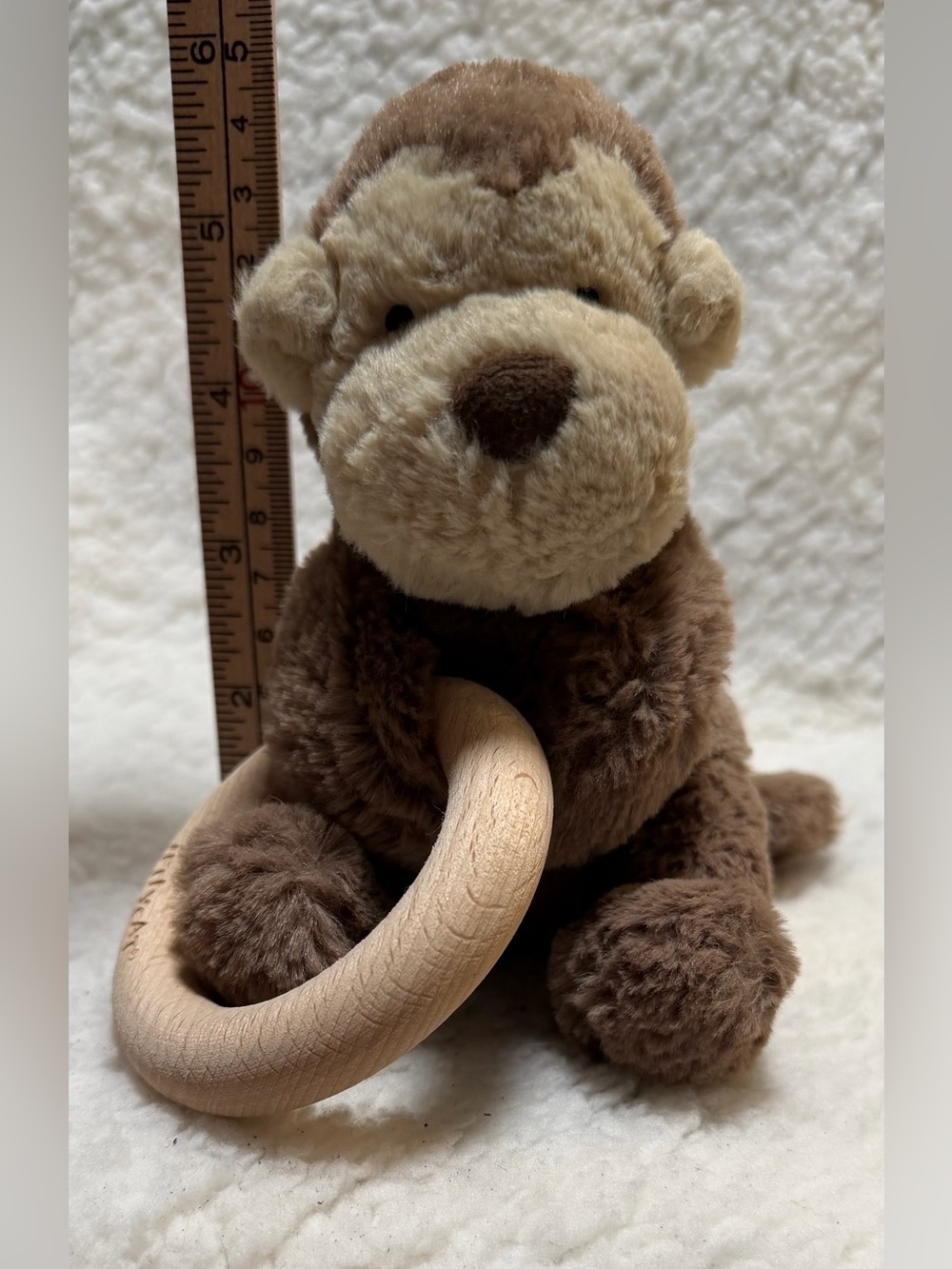 Jellycat Shooshu Monkey Wooden Ring 5" Soft Plush Toy Baby Rattle